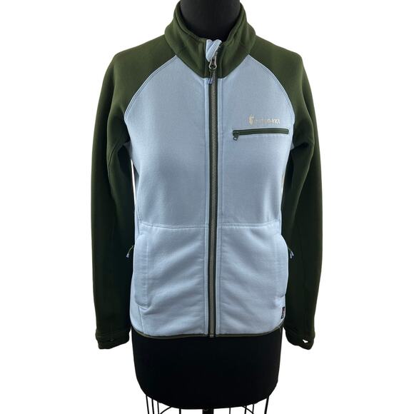 Cotopaxi Blue Green Top Stretch Fleece Lined Raglan Sleeve Full Zip Size Small S - Picture 1 of 11